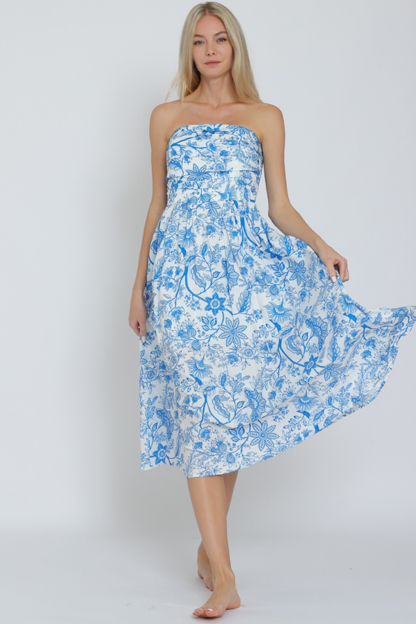 Sadie Paisley Strapless Midi Dress