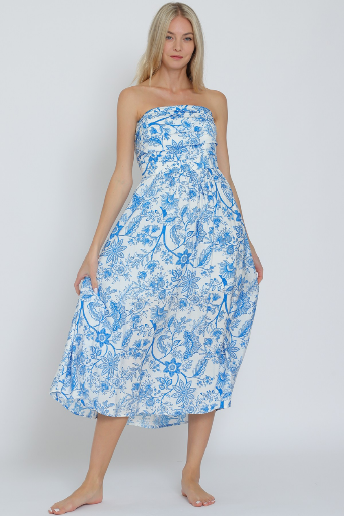 Sadie Paisley Strapless Midi Dress