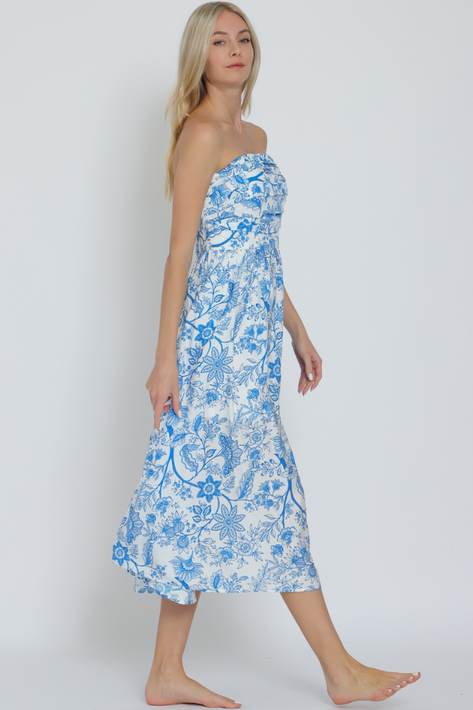 Sadie Paisley Strapless Midi Dress