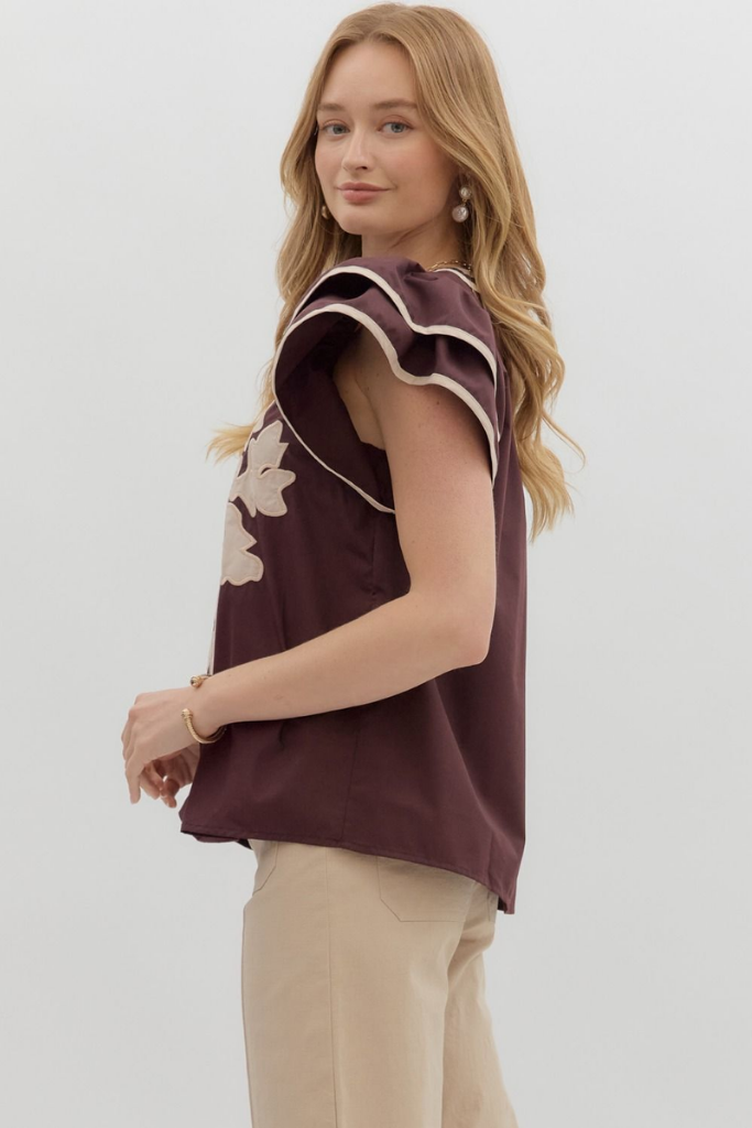 Fawn Applique Ruffle Sleeve Top