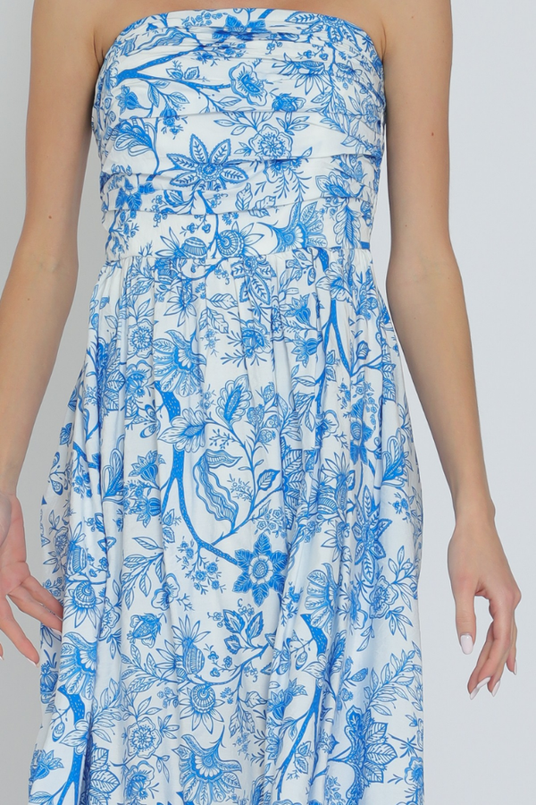 Sadie Paisley Strapless Midi Dress