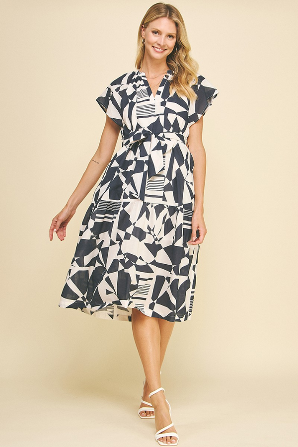 Vera Geo Print Midi Dress