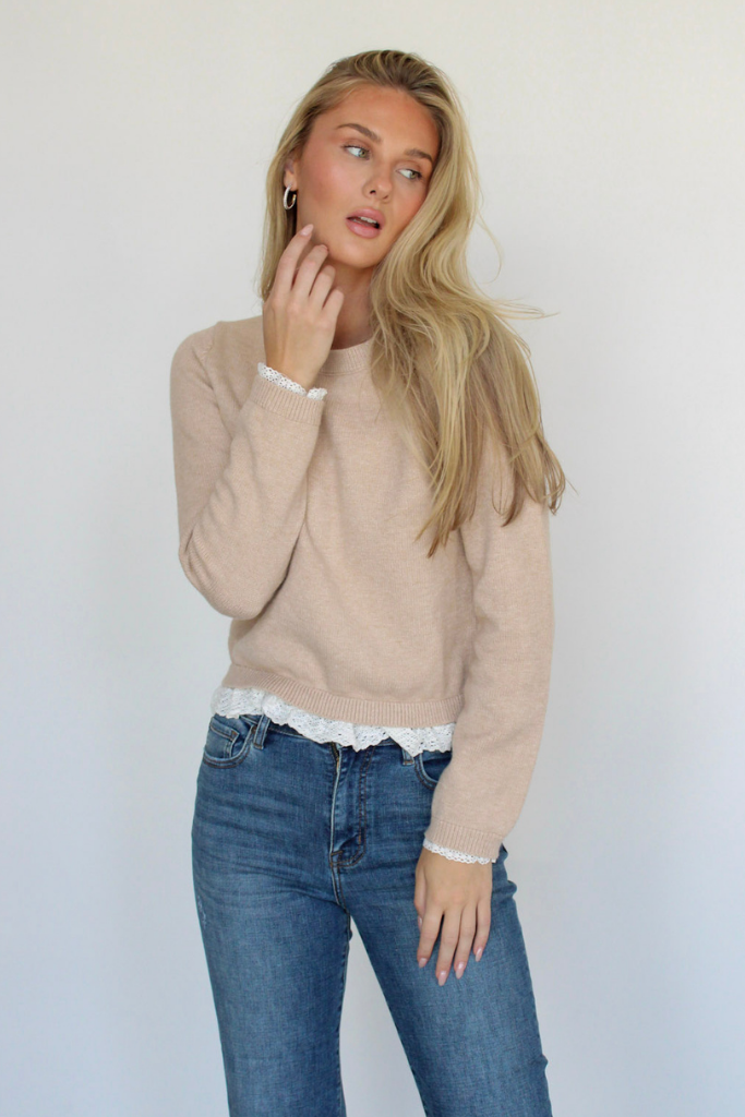 Lots of Love Lace Trim Sweater