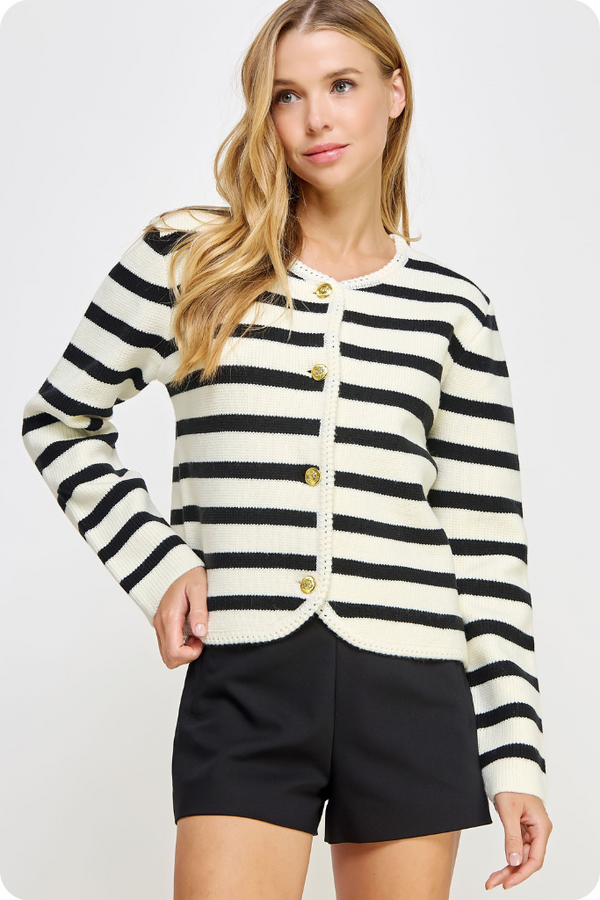 Jackie Stripe Button Front Cardigan