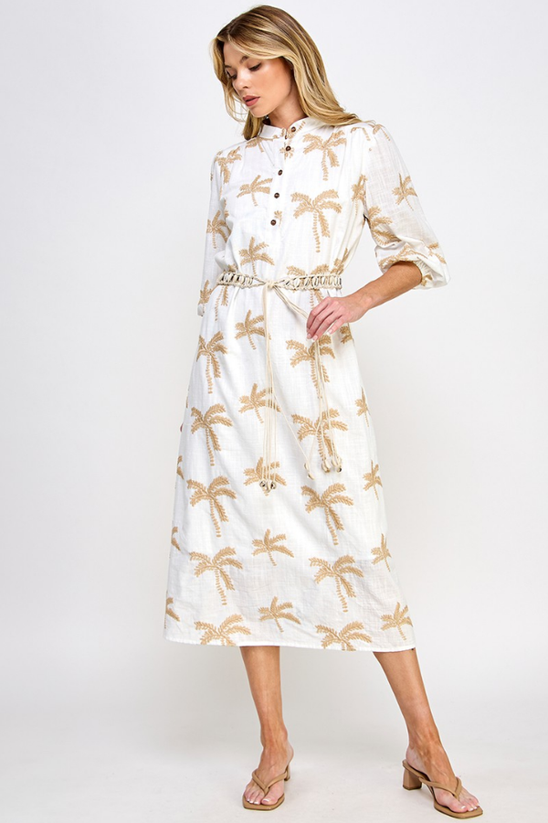 Emy Palm Print Midi Dress