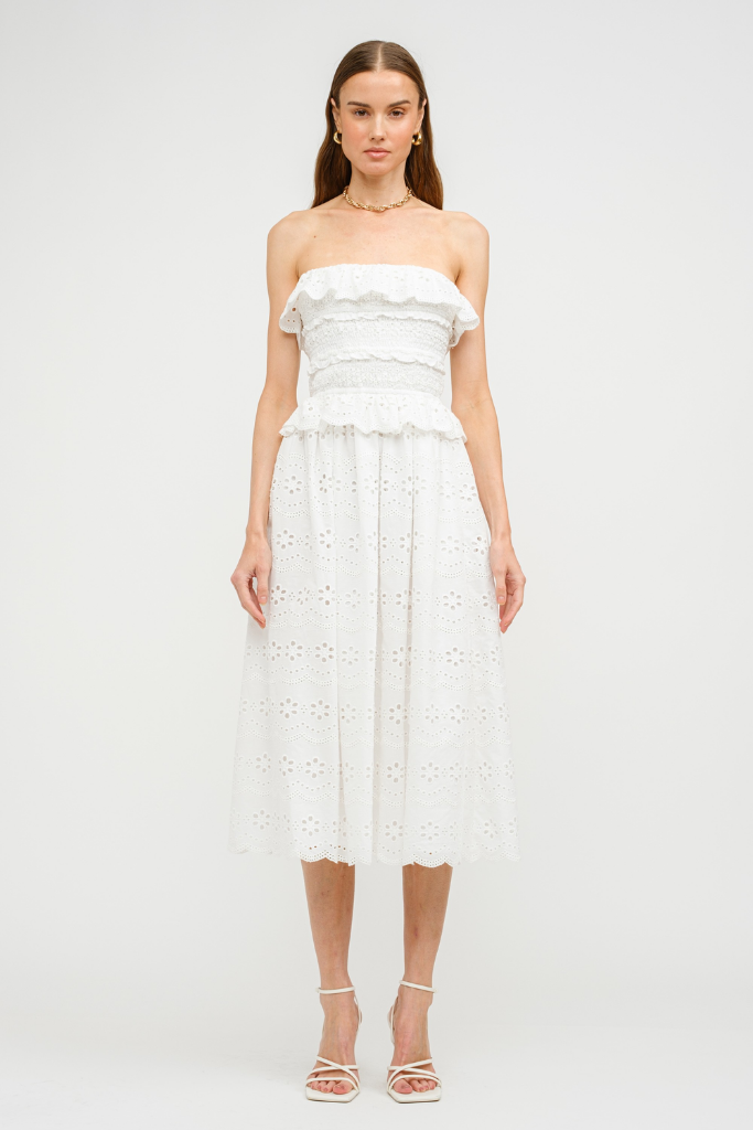 Ivy Eyelet Strapless Midi Dress