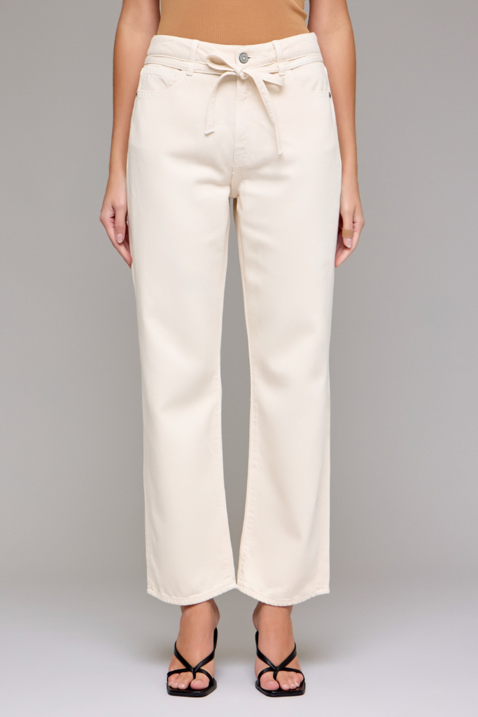 Simone Tie Waist Straight Wide Leg Ankle Jean