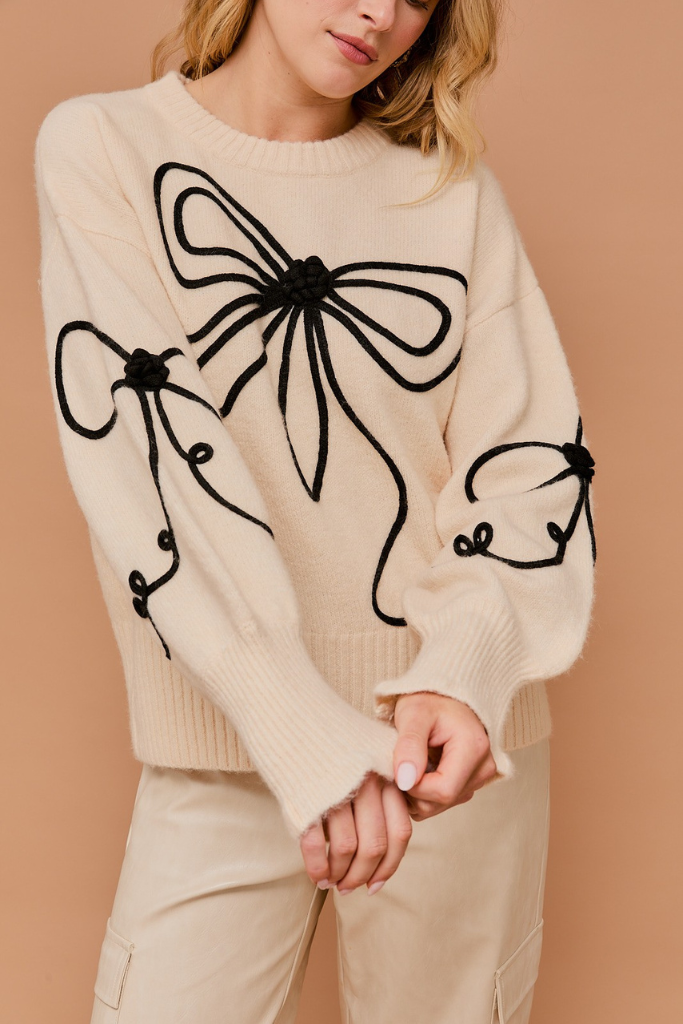 All Wrapped Up Bow Embroidered Sweater