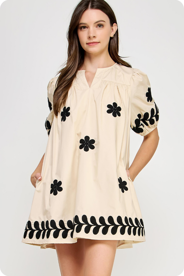 Rosie Floral Embroidered Mini Dress