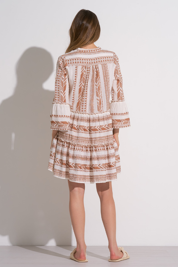 Mika Linen Aztec Mini Dress in Beige Multi