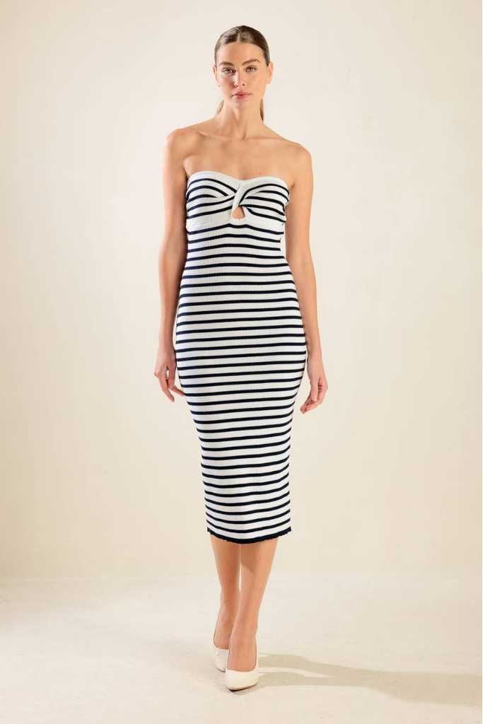 Eliza Strapless Stripe Midi Dress