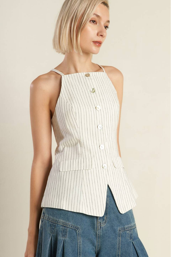 Mabel Stripe Button Front Top