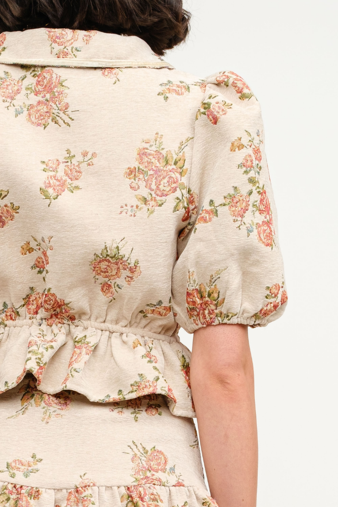 Floral Darling Tie Front Top in Ivory