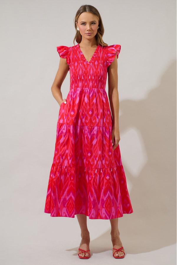 Blevin Floral Sunrise Smocked Midi Dress