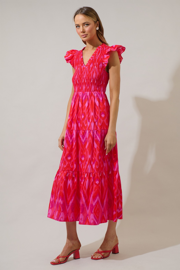 Blevin Floral Sunrise Smocked Midi Dress