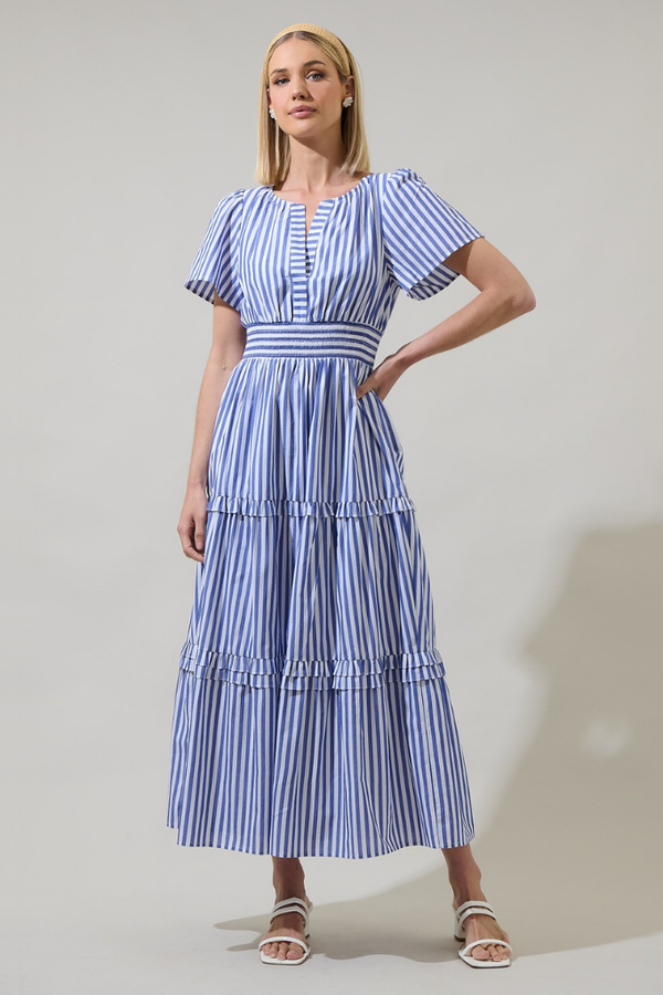 Brandy Striped Poplin Tiered Maxi Dress