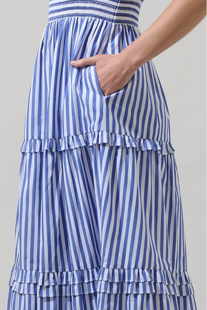 Brandy Striped Poplin Tiered Maxi Dress