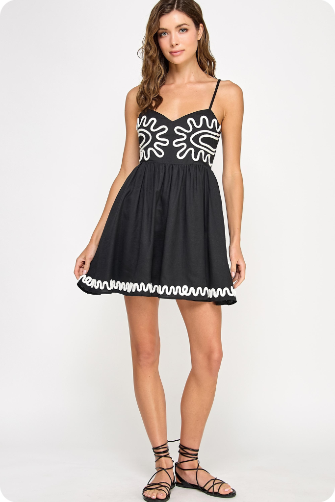 Alanea Braid Detail Mini Dress in Black White