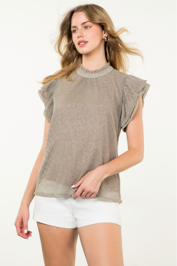 Iris Metallic Flutter Sleeve Top