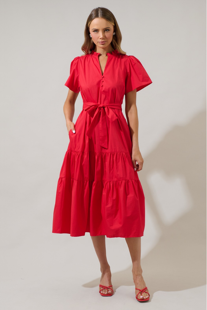 Britt Poplin Tiered Midi Dress