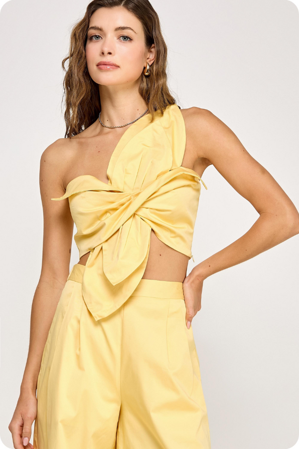 Sofia Bow Crop Top in Butter Yellow