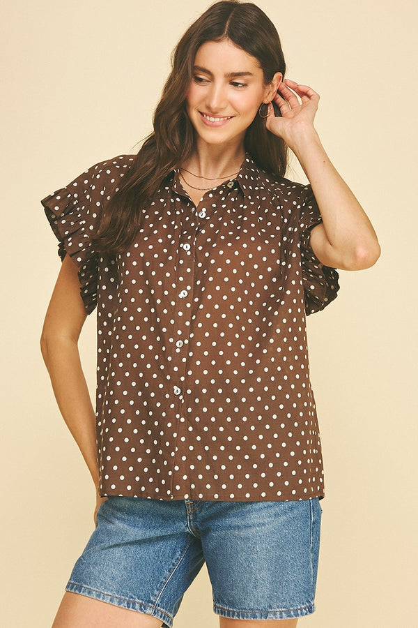 Mila polka dot blouse in cocoa – ivy & leo
