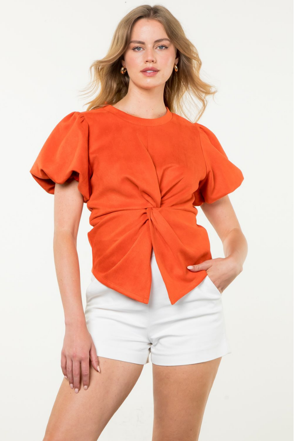 Addison Suede Twist Top in Orange