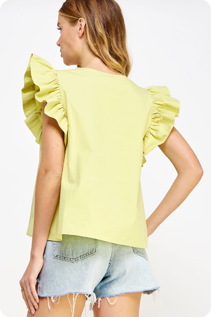 Charlie Flutter Sleeve Top in Lime