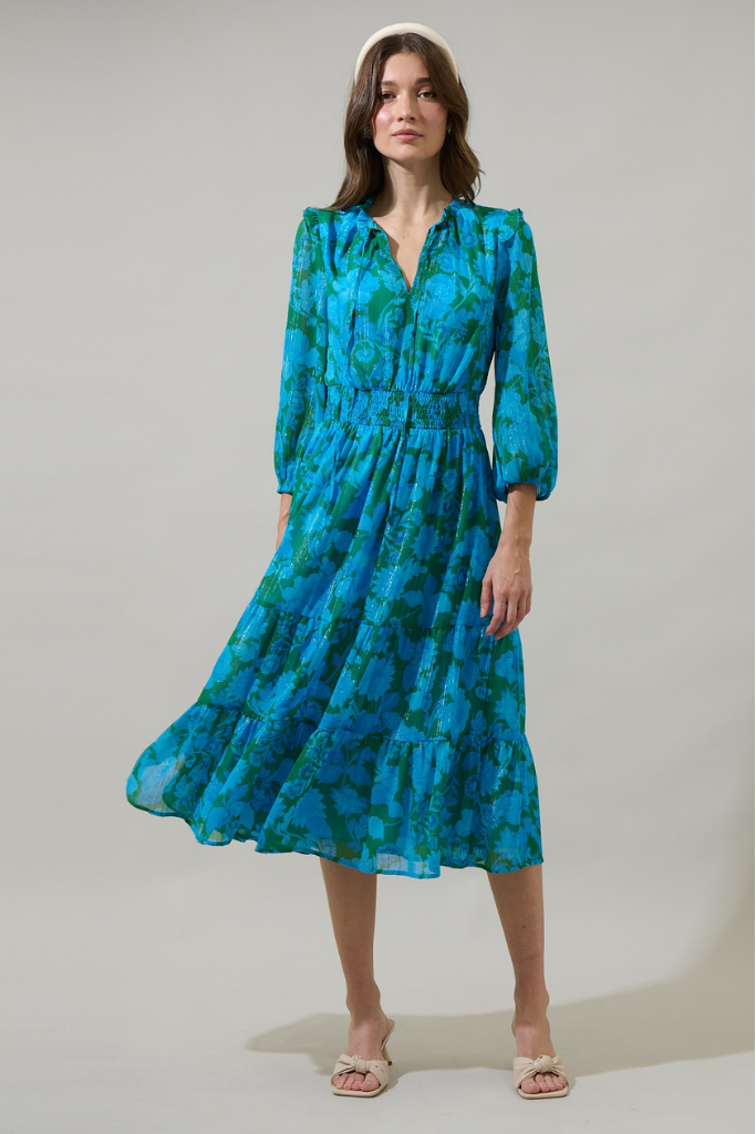 Amren Floral Smocked Midi Dress