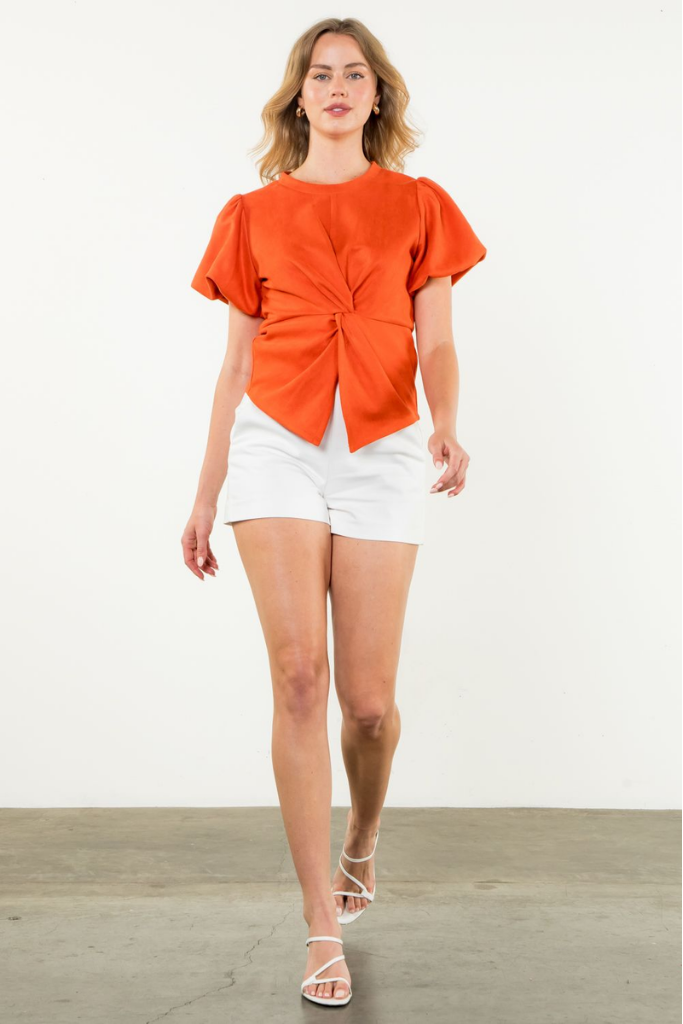 Addison Suede Twist Top in Orange