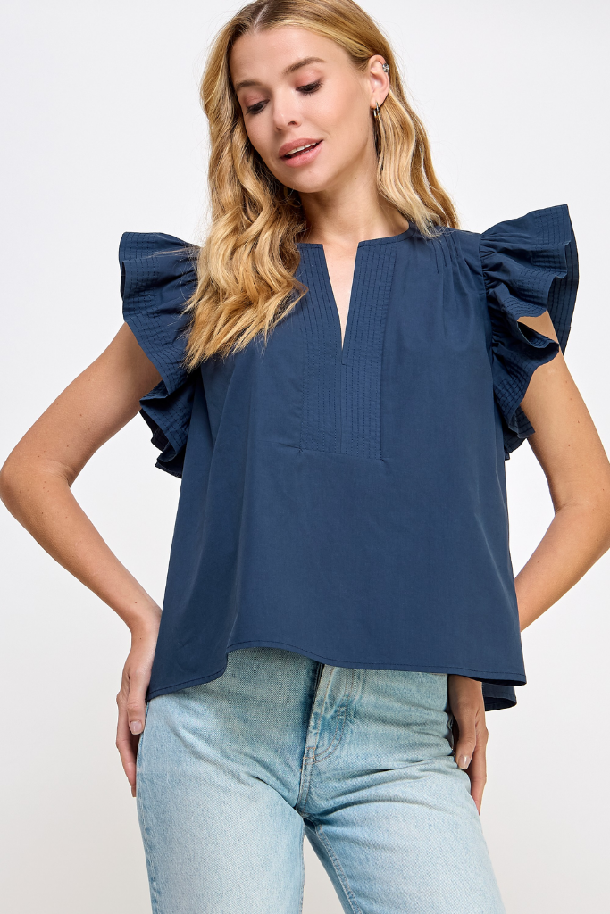 Charlie Flutter Sleeve Top in Navy