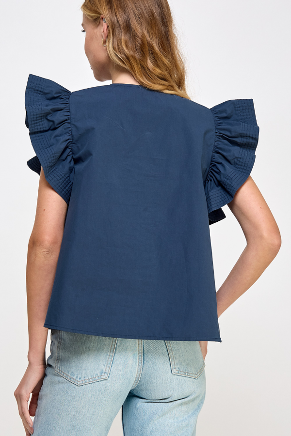 Charlie Flutter Sleeve Top in Navy