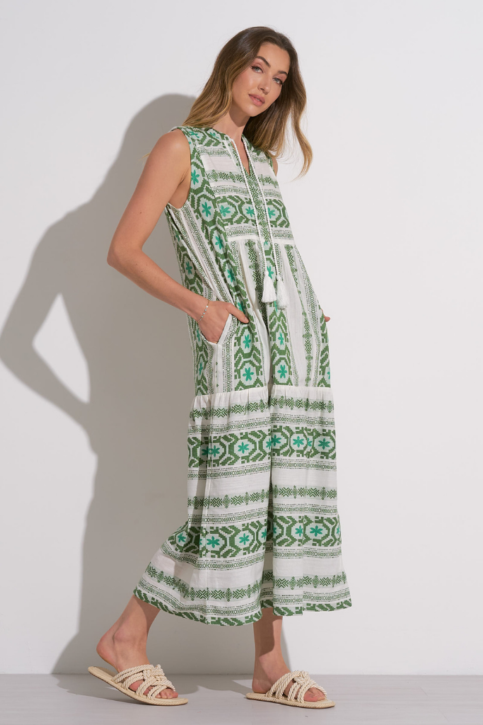 Mika Linen Aztec Midi Dress