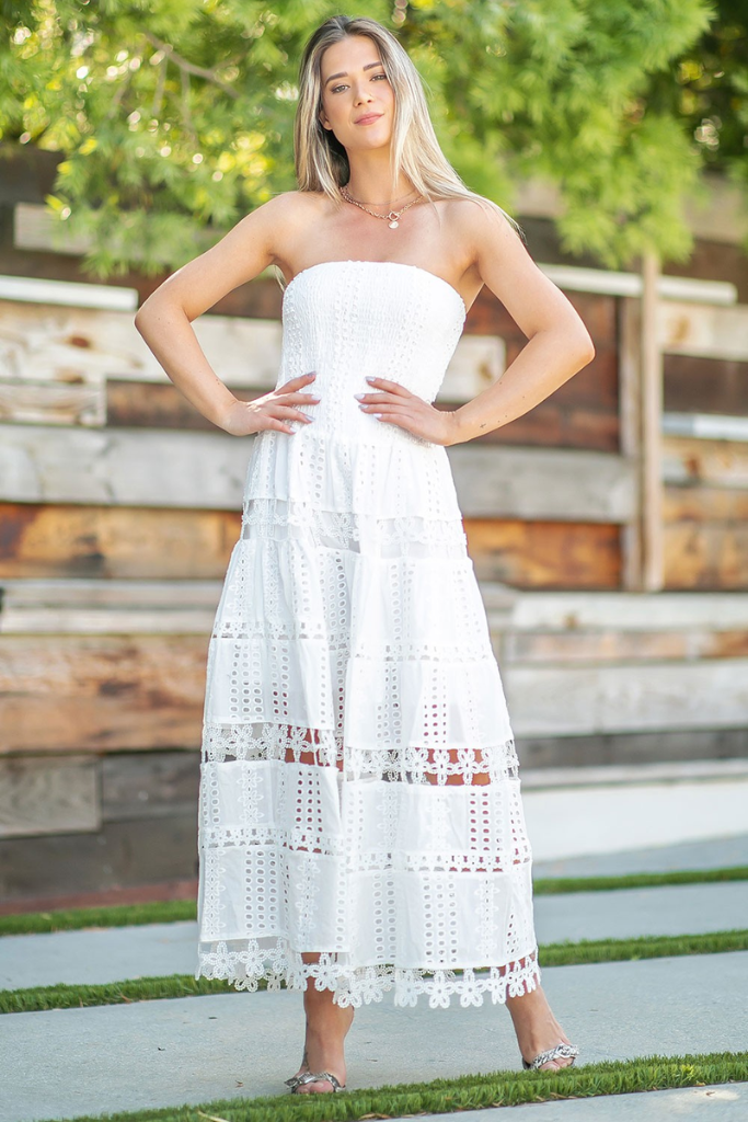 Linnea Eyelet Tube Midi Dress in White