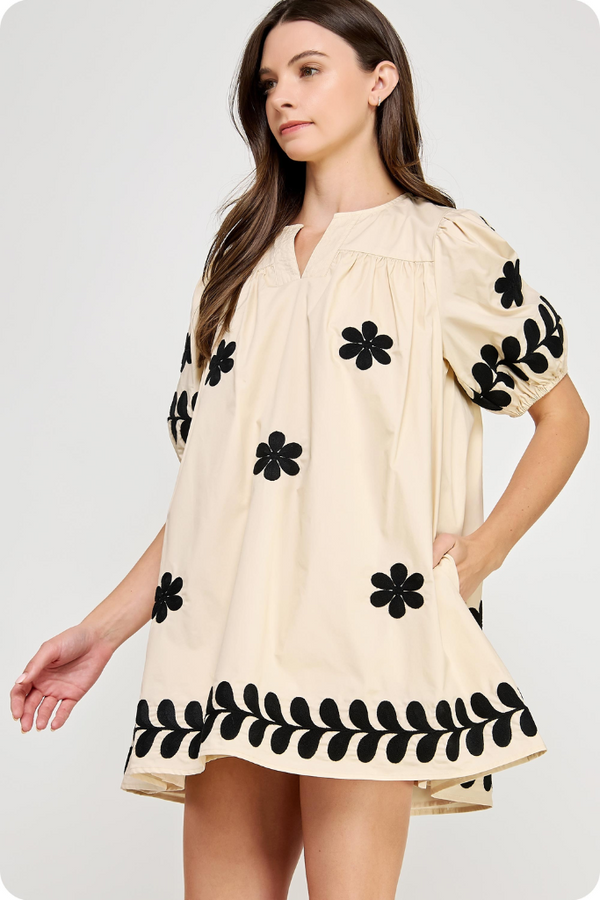 Rosie Floral Embroidered Mini Dress