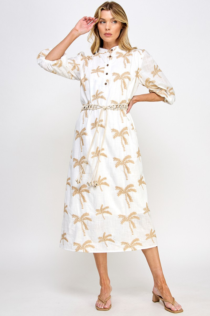 Emy Palm Print Midi Dress