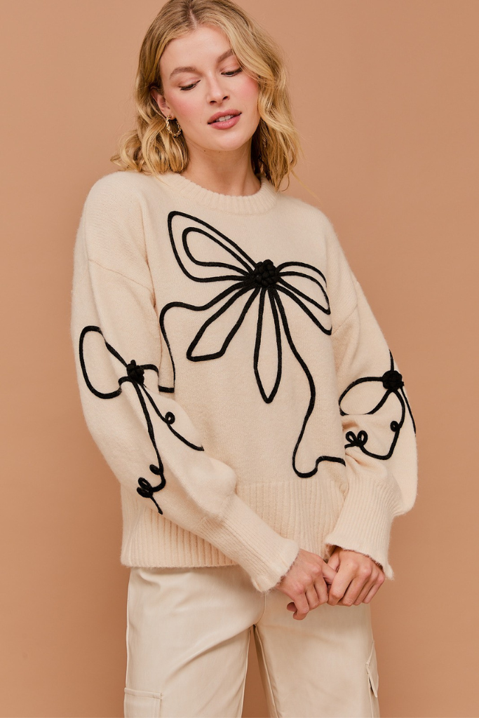 All Wrapped Up Bow Embroidered Sweater