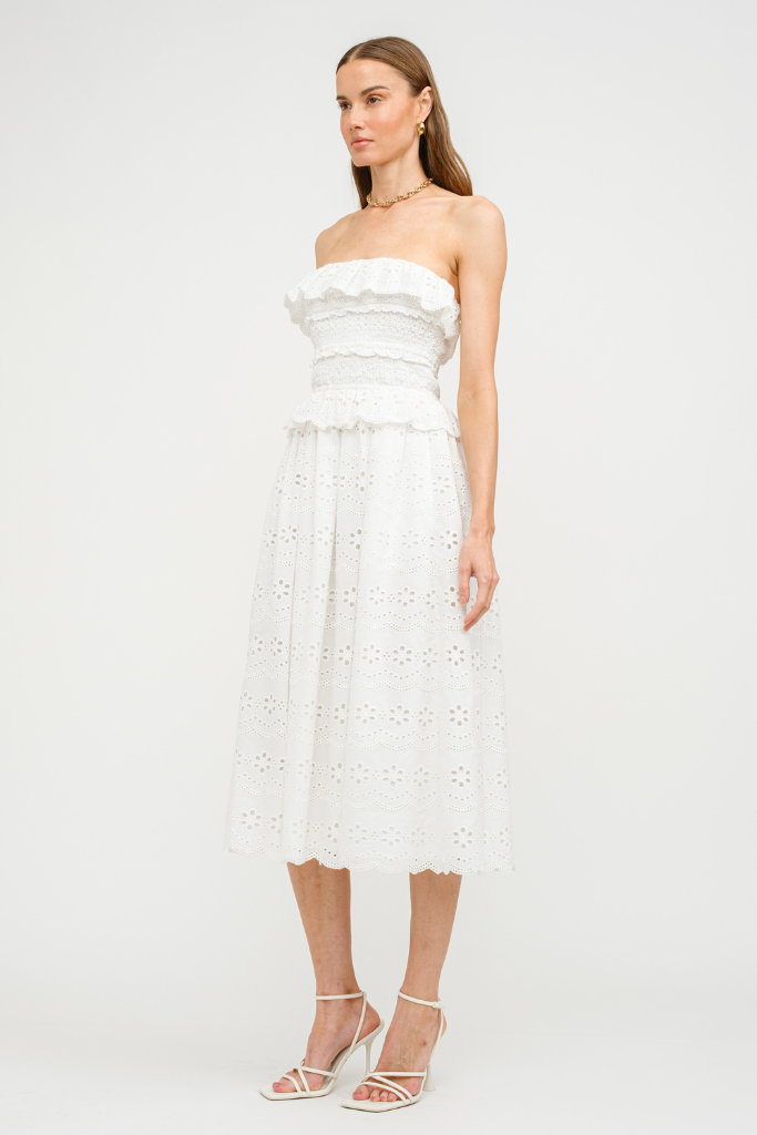 Ivy Eyelet Strapless Midi Dress
