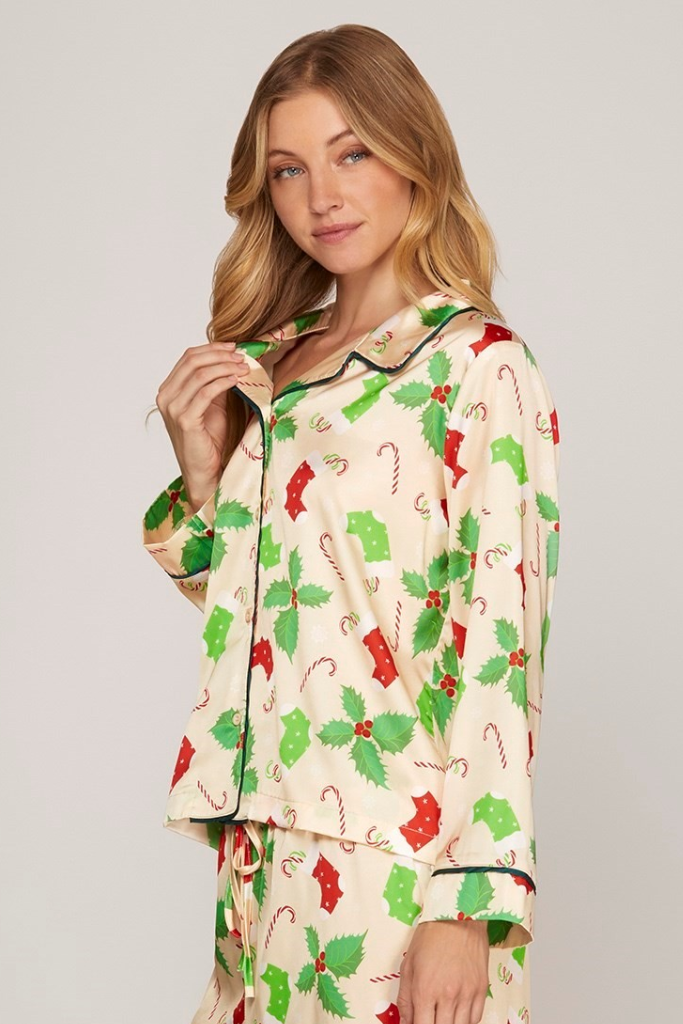 Mistletoe and Holly Pajama Top