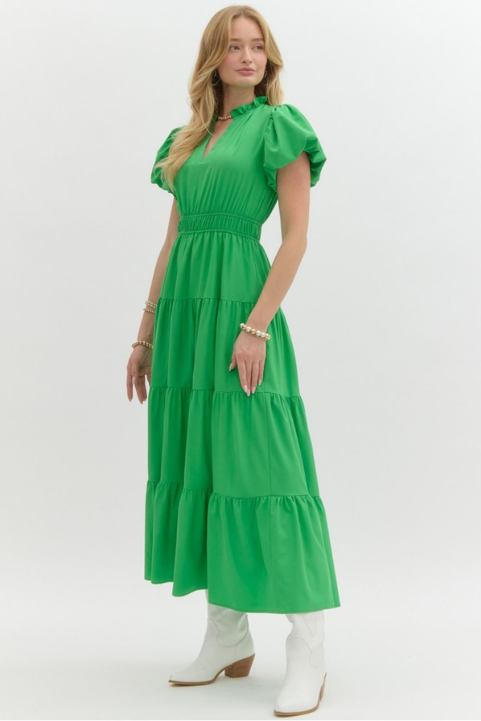 Heidi Tiered Maxi Dress in Kelly Green