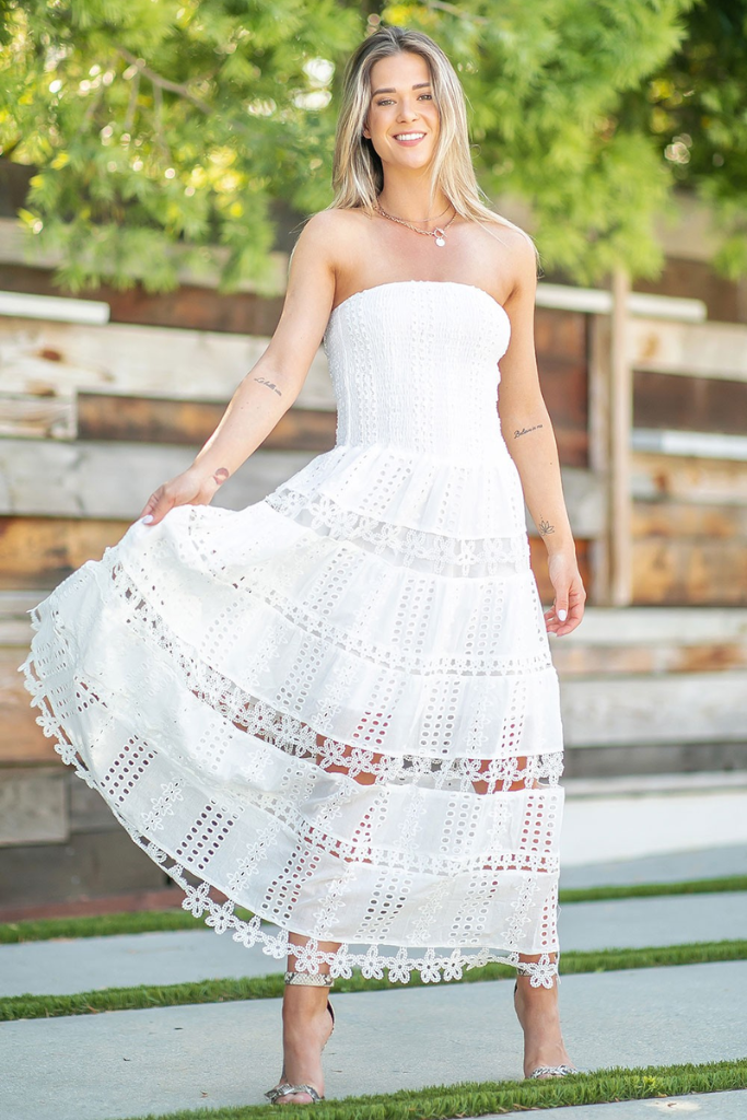 Linnea Eyelet Tube Midi Dress in White