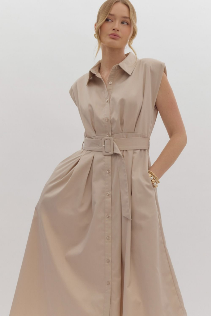 Clementine Belted Midi Dress in Natural