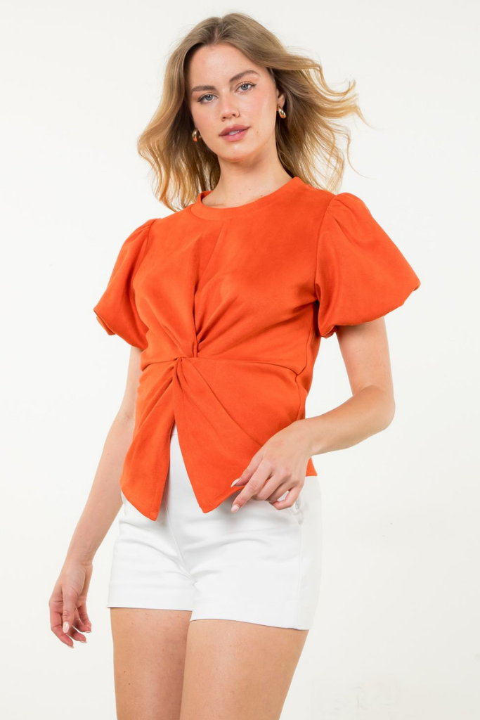 Addison Suede Twist Top in Orange