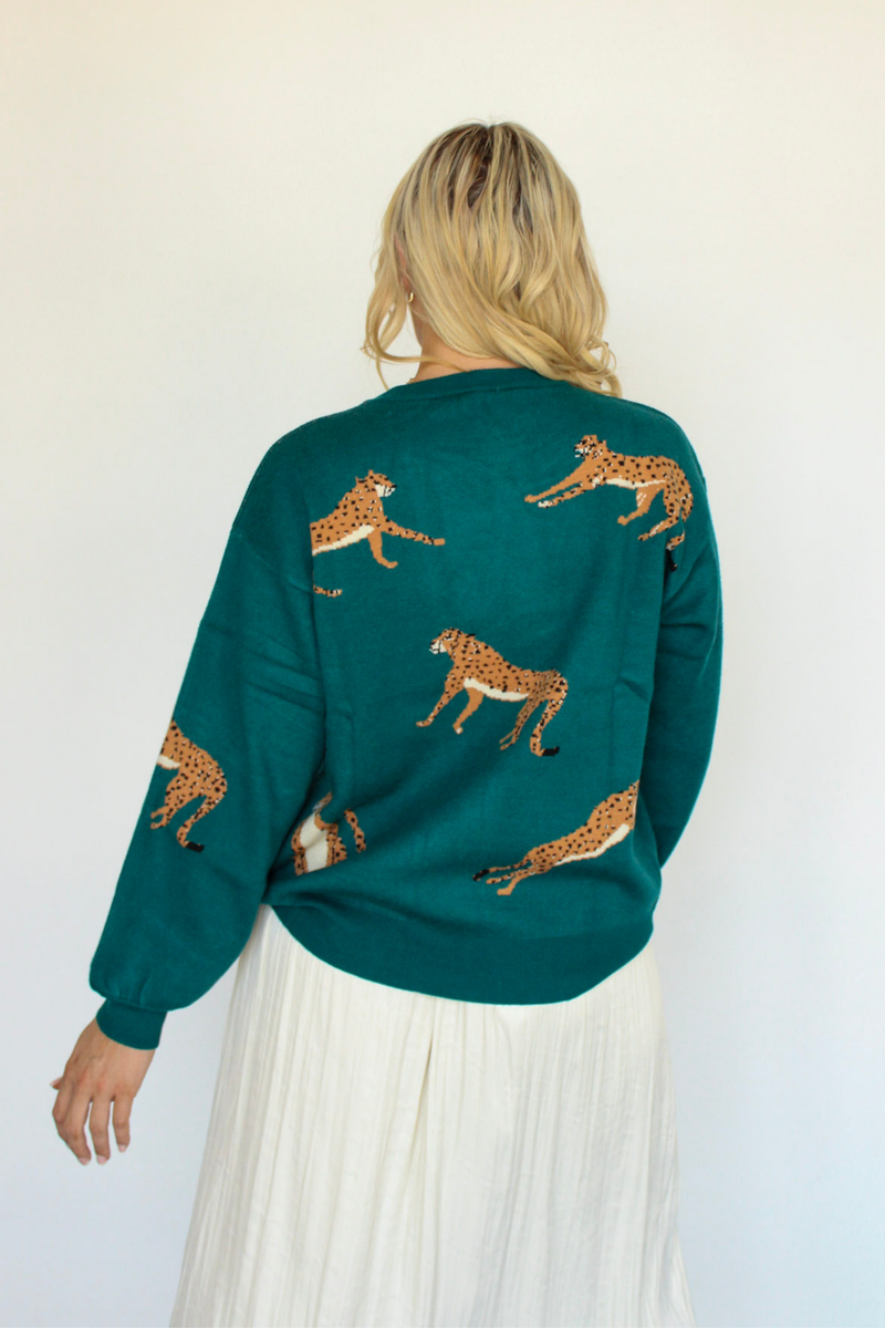 Wild Night Leopard Sweater In Teal