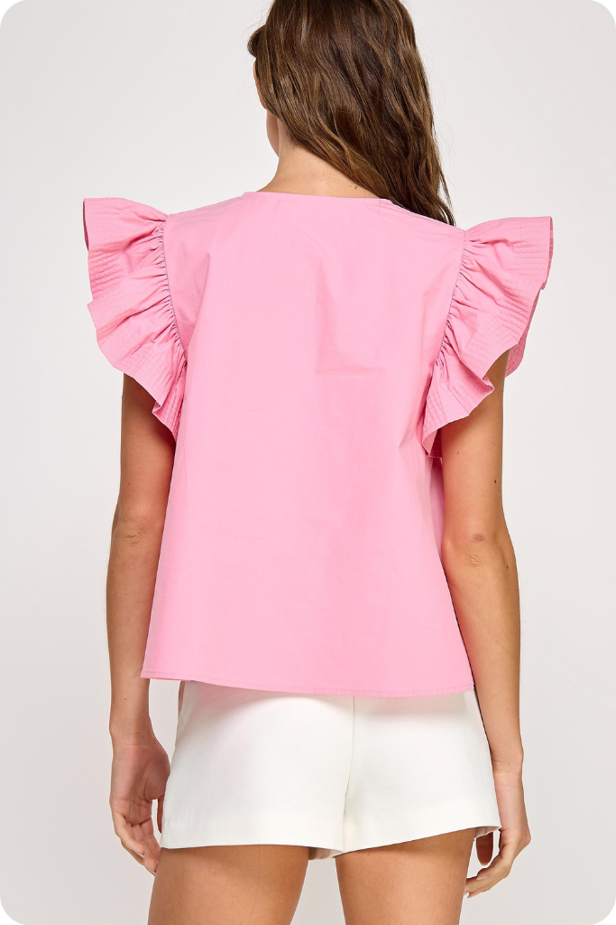 Charlie Flutter Sleeve Top in Pink