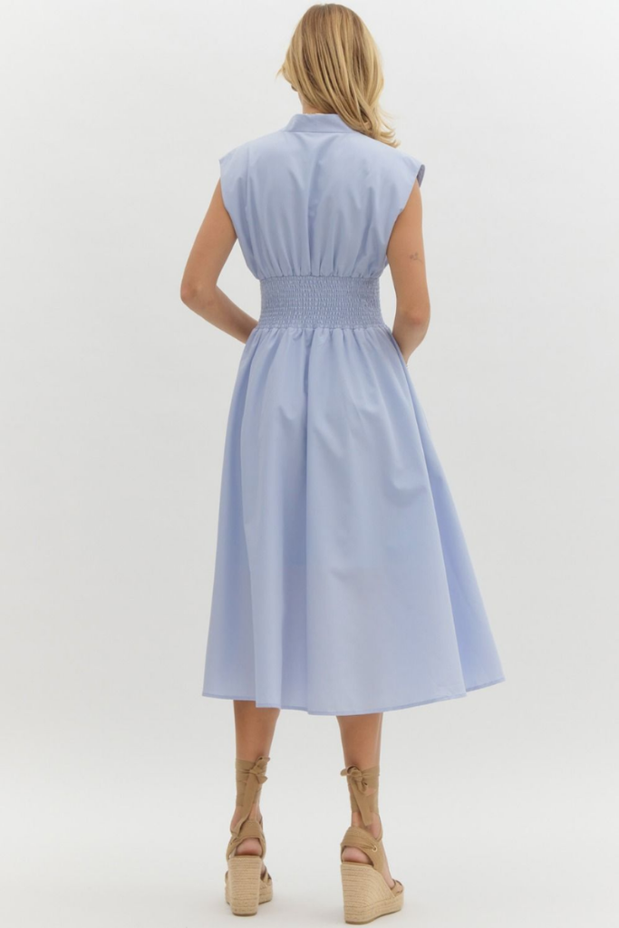 Elizabeth Zip Front Midi Dress in Baby Blue