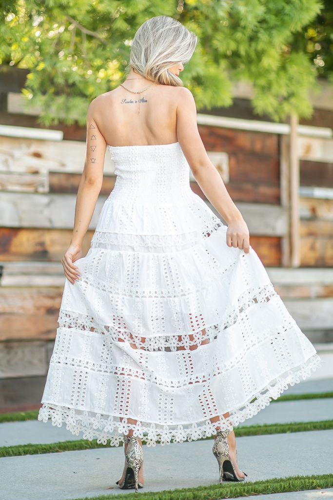 Linnea Eyelet Tube Midi Dress in White