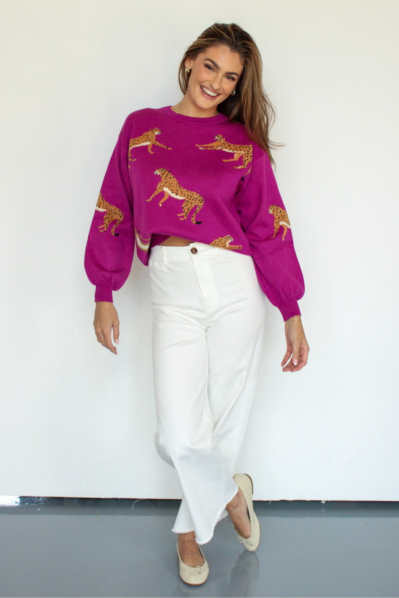 Wild Night Leopard Sweater In Magenta