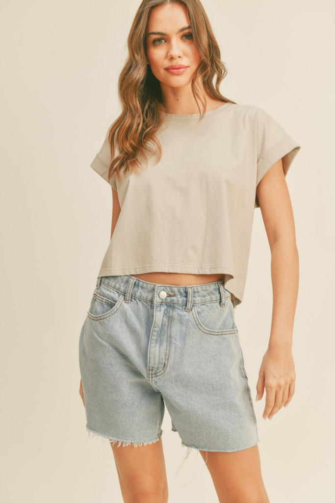 Jade Cap Sleeve T Shirt in Stone