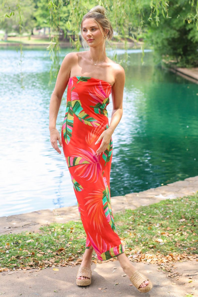 Summer Abroad Strapless Midi Dress